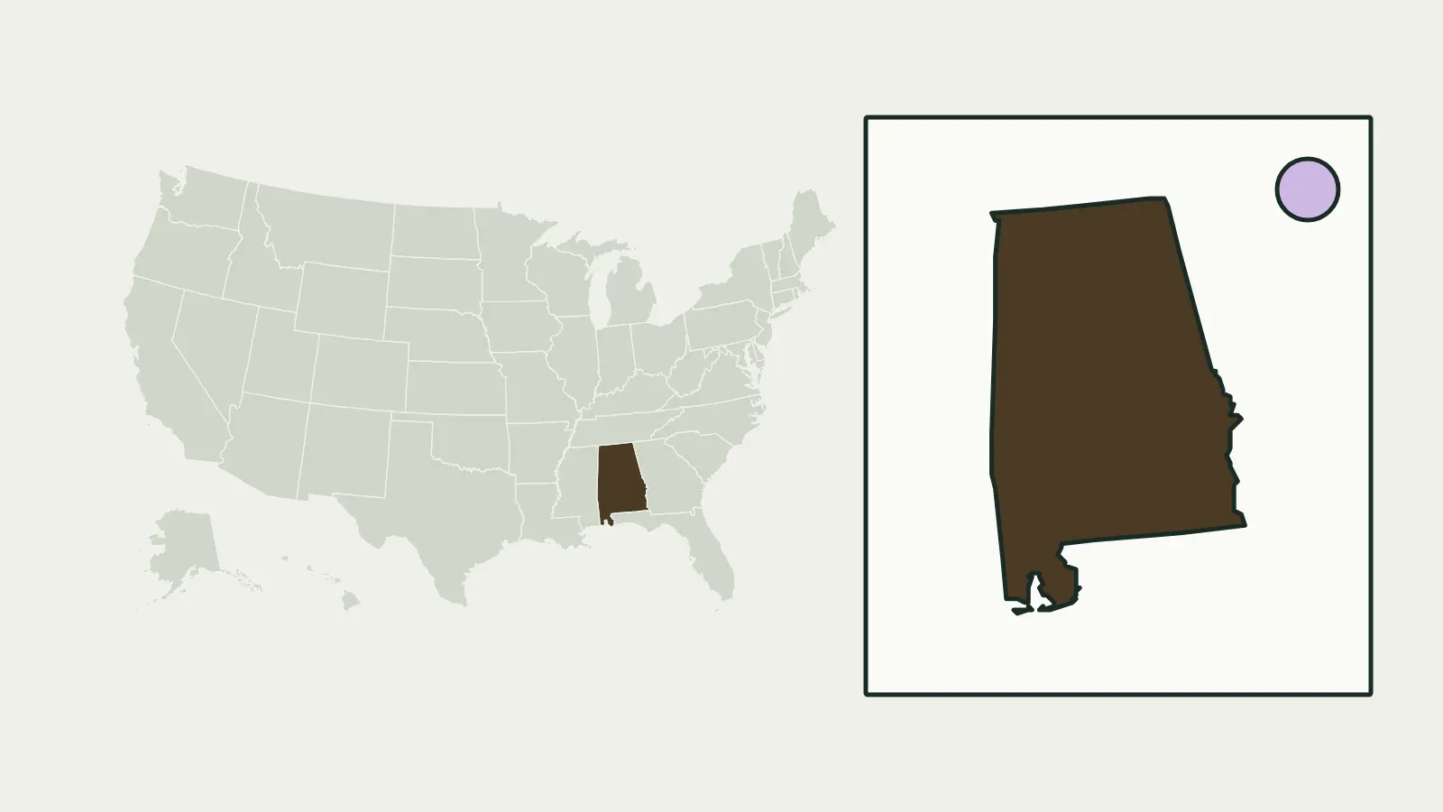 Map of the United States with Alabama highlighted