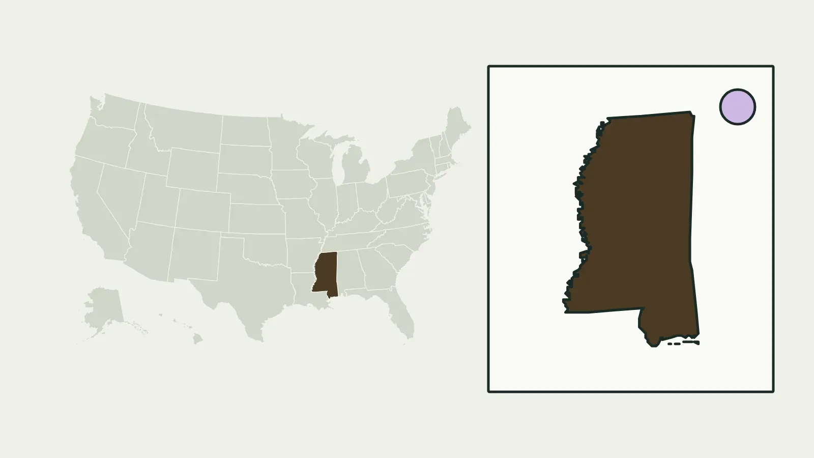 Map of the United States with Mississippi highlighted