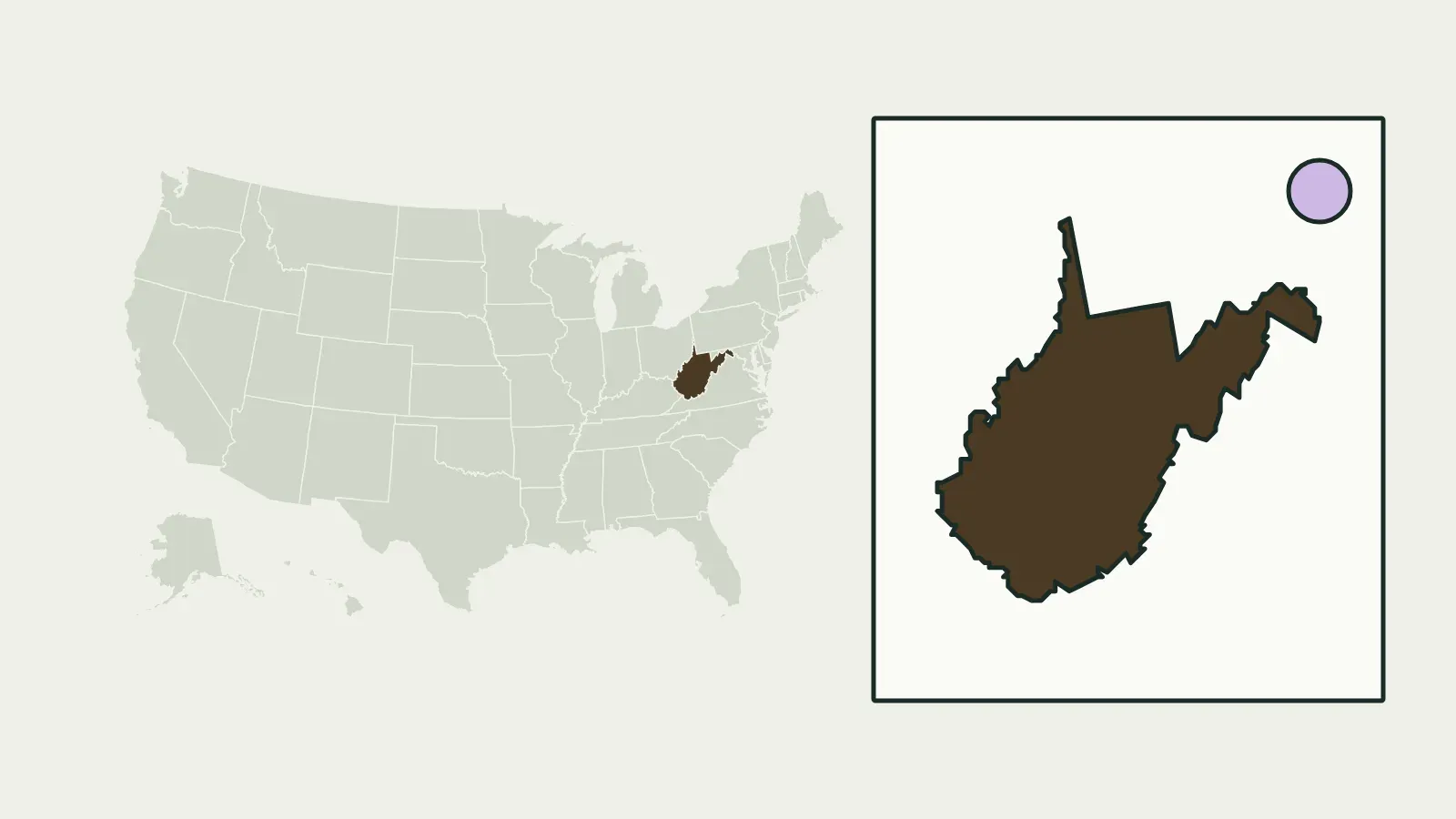 Map of the United States with West Virginia highlighted
